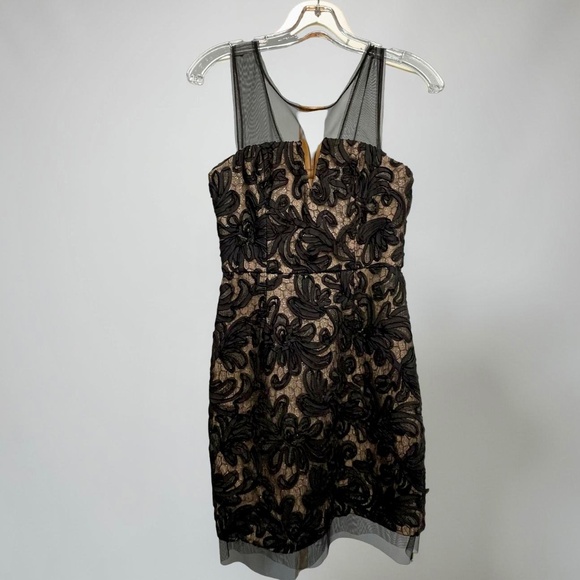 BCBGMaxAzria Black Floral Embroidered Illusion Sheath Dress Size 2 - Picture 2 of 12